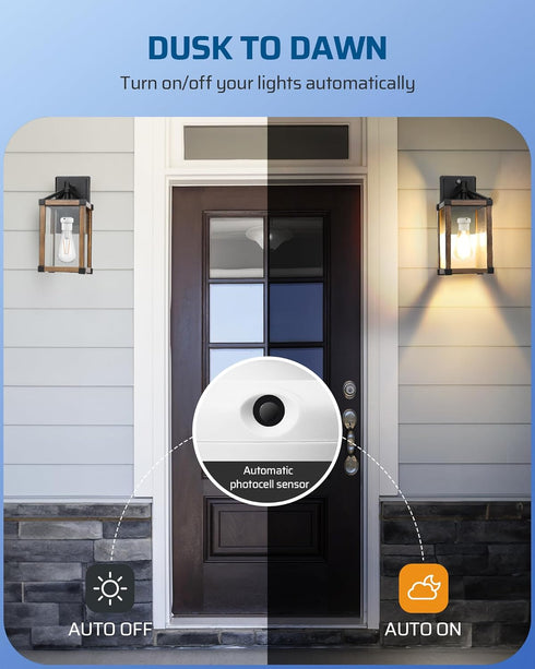 E26/E27 2 Pack, DEWENWILS Light Sensor Socket, Socket Adapter, Automatic Dusk to Dawn, Double Sensors for Porch/Wall