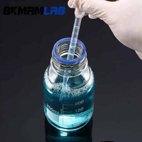 250ml Round Media Storage Bottles Pack of 3, Borosilicate Glass with GL45 Screw Cap, Max Temp 249.8°F