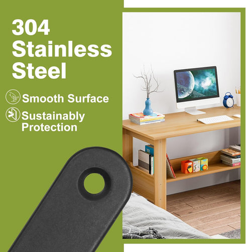 16Pcs Flat Bracket, Stainless Steel Straight Brace, Black Straight Corner Brace with Screws - 50 x 16 x 2mm