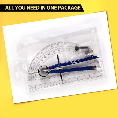 Professional Precision Compass Set - Metal Spring Bow Compass with Protractor, Pencil Leads for Geometry, Drafting
