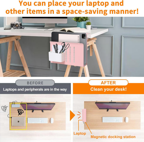 LUKETURE Desk Side Storage, Under Desk Storage, Steel Desk Hanging Organizer with Pen Holder, Laptop Holder, No Drill