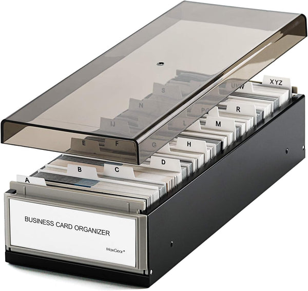 MaxGear Black Business Card Holder for Desk, Organizer Case, Credit Card Holder File, Index Card Box Storage, 800 Cards