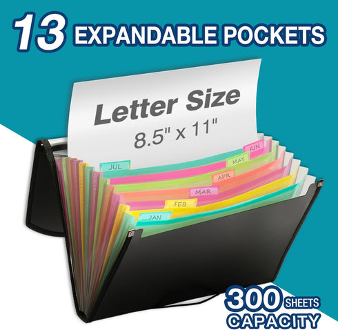 H4D Accordion File Keeper, 13 Pocket Expanding File Folder Organizer for Letter Size Documents, 1 Pack