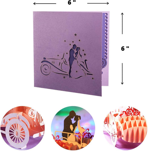 CUTE POPUP Enchanting 3D Wedding Car Card - Premium Handmade Gift - Captivating Pop Up Couple Design