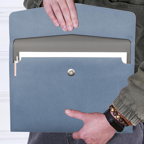 VANRA 1 Piece PU Leather Envelope File Folders, A4 Document Organizer with Magnetic Closure (Blue)