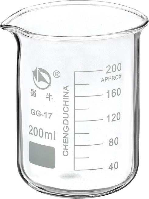YOKIVE Low Form Glass Beaker, 200ML Liquid Measuring Cup for Laboratory and Kitchen Use