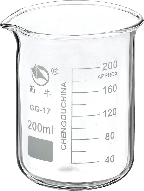 YOKIVE Low Form Glass Beaker, 200ML Liquid Measuring Cup for Laboratory and Kitchen Use