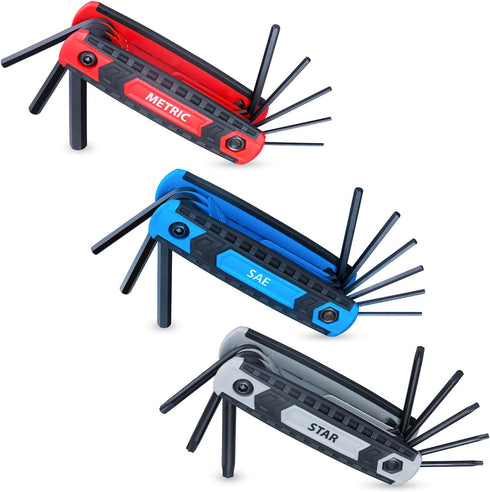 25-Piece Folding Hex Key Wrench Set, Metric 1.5mm - 8mm, SAE 5/64 - 1/4 , Cr-V Steel with Precise and Chamfered Tips
