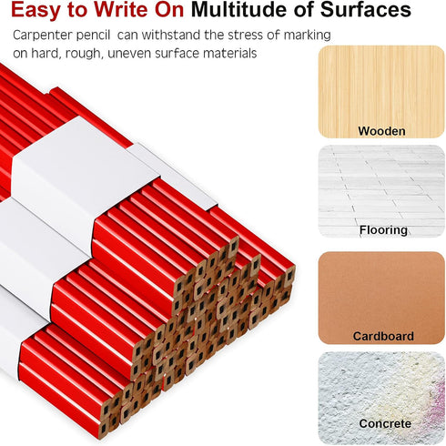 Carpenter Pencils Medium Hard Natural Wood Cased Quality Flat Octagonal Red Black Pencils for Office School Supplies