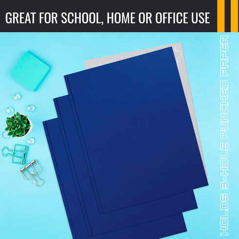Better Office Products 50 Pack Blue Paper 2 Pocket Folders with Prongs, Letter Size, Matte Texture, 3 Metal Prong Clips
