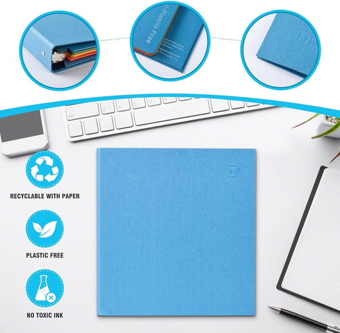 Blue Lake ECOLIFE 1 Inch 3 Ring Binder, Plastic-Free Organizer, Dividers with Pockets, Blue