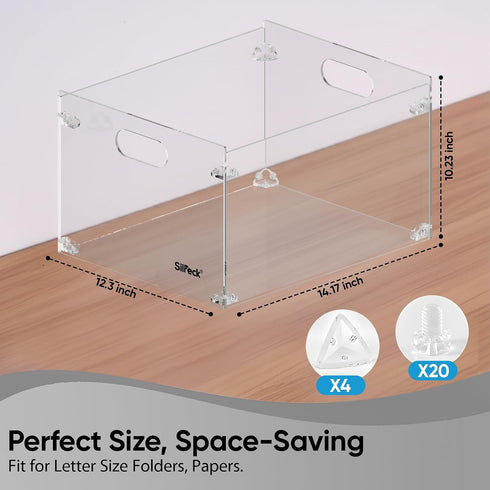 Silreck A4 Clear Acrylic File Organizer for Desk Desktop Document Holder for & Letter Size Papers, Sturdy Acrylic