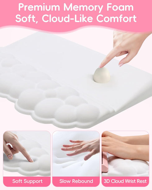 Set Cloud Wrist Rest for Keyboard and Mouse, Ergonomic Memory Foam Wrist Support & Adjustable Keyboard Stand with Two