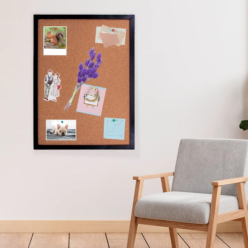 Black Cork Board Bulletin Board 17.7"X 13.3" Oak Wood Finish Frame for Office Home School Wall