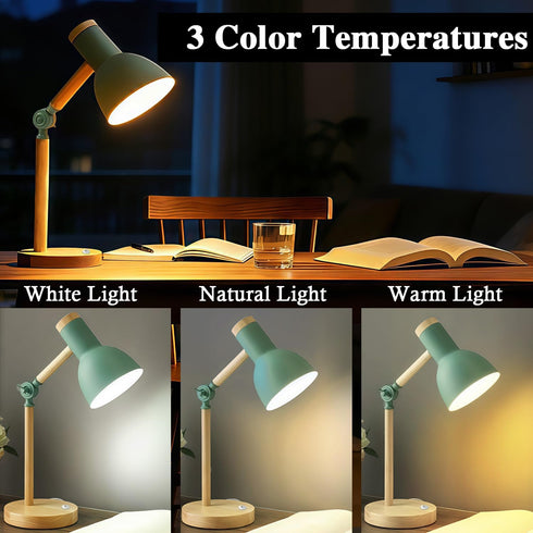 CWTRAY 3 Desk Lamp, LED Desk Lamps for Home Office, Eye-Caring Desk Light, Color Modes Reading Light, Wood Table Lamps