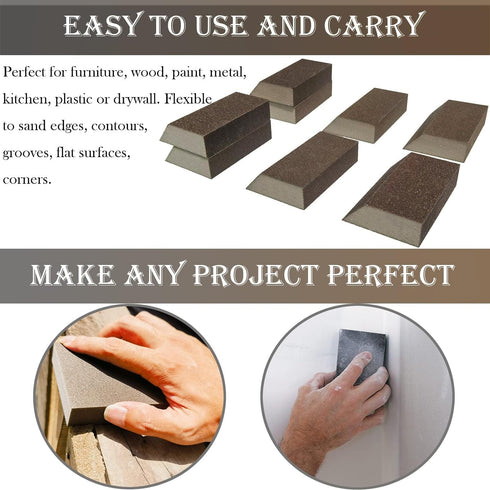 M-jump 8 Pack Single Sanding Sponge Kit - Coarse Medium Fine Grit Washable and Reusable Blocks
