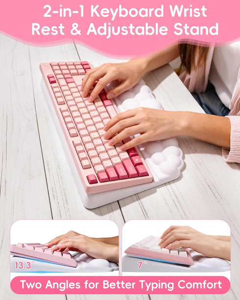 Set Cloud Wrist Rest for Keyboard and Mouse, Ergonomic Memory Foam Wrist Support & Adjustable Keyboard Stand with Two