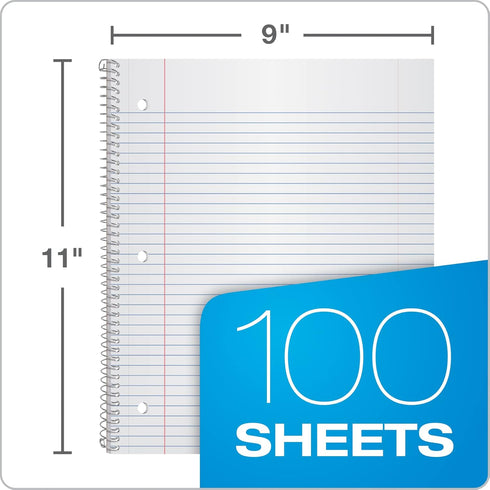 Oxford College Ruled Spiral Notebook, 8.5 X 11, Pack of 4, 1 Subject, 100 Sheets, Durable Plastic Cover with Divider
