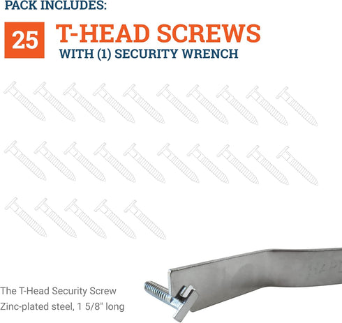 T-Screw 25 Pack with T Screw Wrench, T-Head Security Screw for Picture Frame Locking Hardware