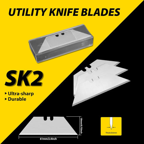 XW Fixed-Blade Utility Knife, Non-Retractable Heavy Duty Drywall Cutter, Extra 10 Blades Included, 2-Pack