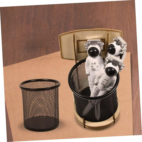 Basketball Stand Pen Holder, Kid Pencils Mesh Wire Pencil Cup Holder, Child Desk Kids Office Wood Grain Storage Box