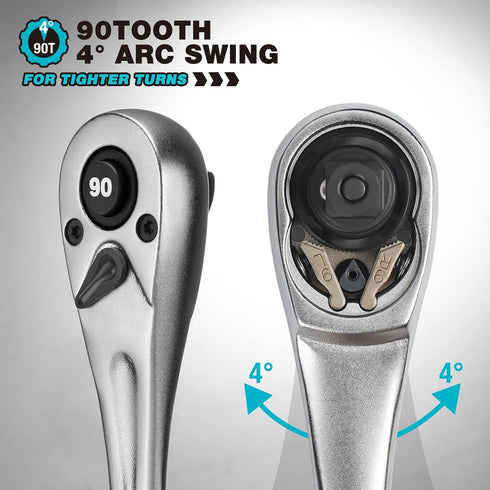 DURATECH 1/4 Ratchet Handle, 90-Tooth Reversible Socket Wrench, Quick-release