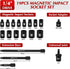 1/4 Inch Set, 19-Piece 4-15mm, 6 EMENTOL Drive Magnetic Impact Socket Metric, Point, Shallow, Cr-Mo,Magnetic Sockets