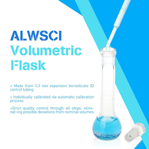 10 ML Volumetric Measuring Flask Set, NS10/13 Glass Stopper, Graduated, ASTM Class A Borosilicate Glass, 2 PCS