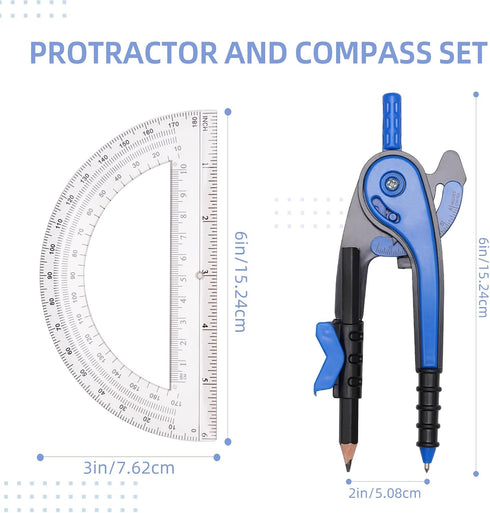 YOOUSOO Set, Set, 6 Inch 180 Compass and Protractor Student Geometry Math Drawing Compass and Clear Swing Arm