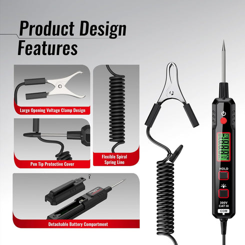 Test Light Automotive, HABOTEST 0.8V-100V DC Buzzer Circuit Tester with Sharp Probe, Bidirectional Voltage Tester with Flashlight, Electric Test Pen for Car Battery Polarity Continuity Fuses