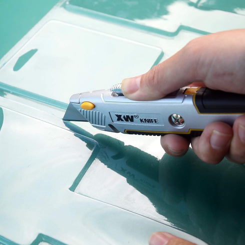 XW Retractable Utility Knife, Heavy Duty Zinc Alloy Box Cutter with 10 PCS Blades, 2-Pack