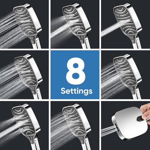 ENRUNEST Handheld,8 Nozzles,Built-in Pets,59 304 High Pressure Shower Head with Modes,Heat-Resistant Premium ABS