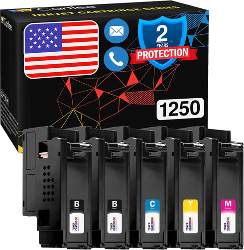 Cartlee 5pk Compatible High Yield Laser Toner Cartridges Replacement Ink for Dell 1250c, 1250, 1350cnw, 1355cn, 1355w,