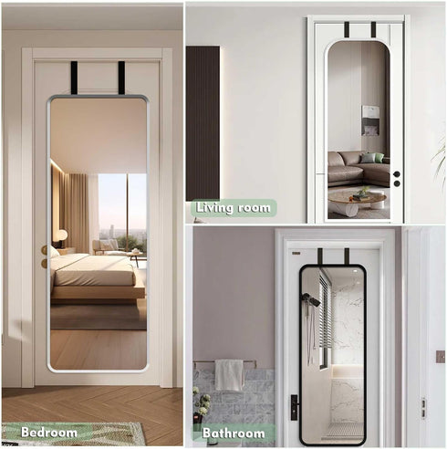 Adjustable Over-The-Door Mirror Hanger Set with Protective Lining, 2 Pcs Mirror Hooks (Mirror Not Included) (Black)
