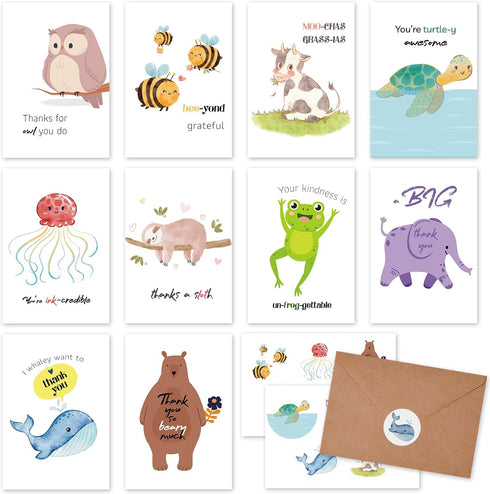 Hunanyume Funny Thank You Cards with Envelopes & Stickers - Cute Animal Pun