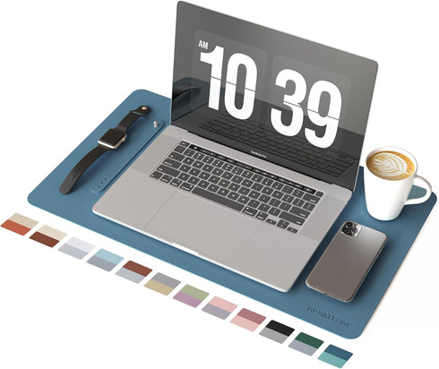 RENMTURE Double-Sided Two-Tone Faux Leather Desk Mat for Home and Office Large Mouse Pad (Blue/Green, 23.6" x 13.7")