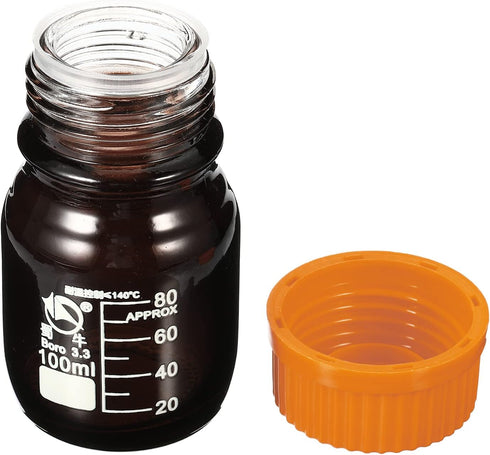 PATIKIL 100mL Reagent Media Bottle, 1Pcs Round 3.3 Borosilicate Glass Storage Bottle with Yellow Screw Cap, Amber