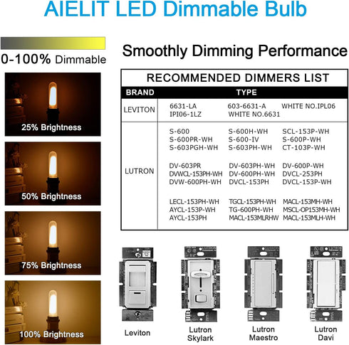T10/T30 Bulb 25 2700K, 200 E26 2W Dimmable Bulbs, Bulb 3-Pack Frosted LED Light Watt Equivalent, Warm White LM