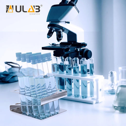 ULAB Scientific Test Tube with Tube Rack, Z Shape Stainless Steel Rack, 10pcs of 16ml Cylindrical Glass Tubes