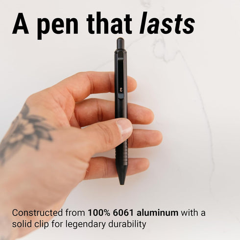Everyman Black Grafton Mini Click Pen, Refillable Pocket-Size Metal Writing Pen, Versatile EDC Gift for Office and