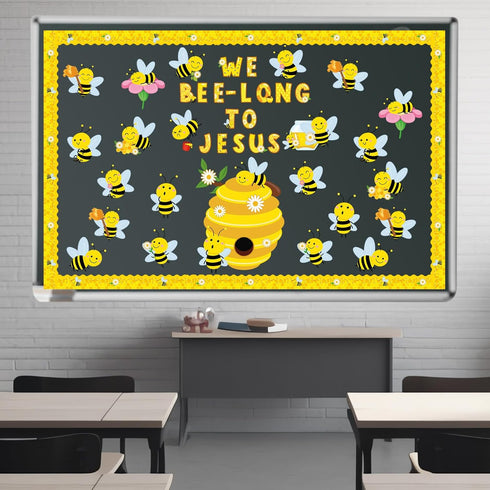 Bee Bulletin Board Decorations Set, Summer Bee Jesus Religious Cutout for Classroom Back to School Decor