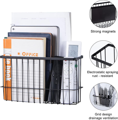 dedoot Strong Magnetic Holder, Black Mesh Organizer Shelf Rack for Whiteboard, Fridge, Recipe, Beverage, Office File