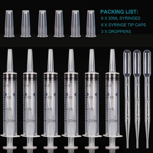 6 Pack 20ml Syringe Without Needle - Large Plastic Syringes for Lip Gloss, Measuring, Dispensing, Multiple Uses
