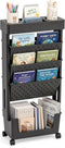 BYFU 5-Tier Movable Bookshelf Cart, Rolling File Paper Storage Organizer Mobile Bookcase