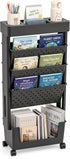 BYFU 5-Tier Movable Bookshelf Cart, Rolling File Paper Storage Organizer Mobile Bookcase