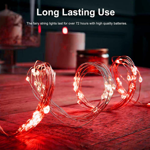 2 Pack Fairy Lights Battery Operated 200 LED 66Ft Silver Wire Starry String Lights Auto Timer 8 Modes Waterproof Mini String Lights for Outdoor Indoor Garden, Yard, Fence, Wedding Decor (Red) by echosari
