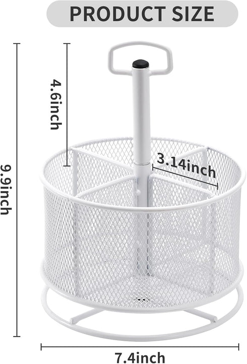 Marbrasse 360-Degree Rotating Mesh Desk Organizer, Multi-Functional Pen Holder with 4 Compartments for Home Office