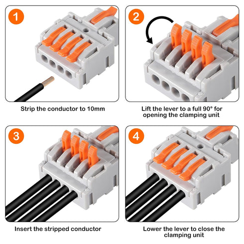 AITRIP 10Pcs Lever Wire Connectors, Mini Quick Terminal Block Compact Splice Electrical Connectors, 1 in 4 Out