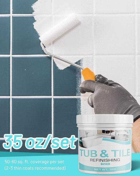 35oz Tub Paint for Bathtub, Tub and Tile Refinishing Kit with Tools, Water Based Bathtub Paint White for Tile, Toilets