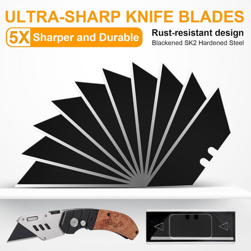 60 Pack SK2 Vickay Utility Knife Blades, Steel Heavy Duty Box Cutter Replacement Blades with Plastic Case, Standard